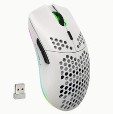 HXSJ Wireless Mouse, White , 2.4G Built-in ,RGB Design, Rechargeable Battery