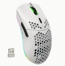 HXSJ Wireless Mouse, (White), 2.4G Built-in ,RGB Design, Rechargeable Battery