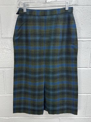 Vintage Pendleton 100% Wool Skirt Blue Green Tartan Plaid / Women s Size 12