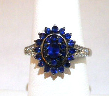RING Ceylon Sapphire Ring White Zircon Sterling Silver w/Platinum Overlay, Sz 6