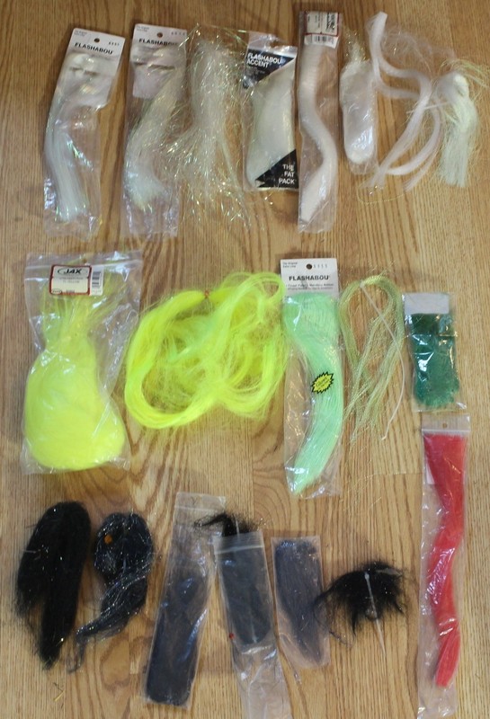 Lot 20 Packages Clumps of Flashabou & Synthetic Hair Black White Chartreuse Red