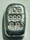 10 Gram Hand Poured Cast .999 Fine Silver Skull & Crossbones Bullion Bar