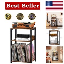 Versatile Brown End Table  Record Player Stand   Storage for 100 Albums
