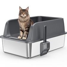 Extra Large Stainless Steel Cat Litter Box with Lid High Wall Enclosure