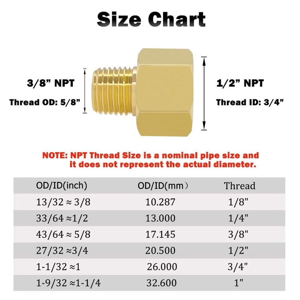 Brass Pipe Fitting 1/2" NPT Female to 3/8" NPT Male Thread Reducer