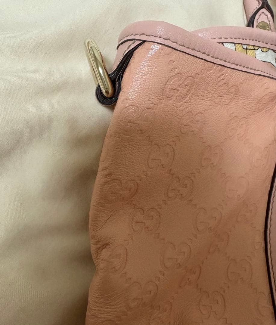 GUCCI Pink Beige Leather Tote Bag with Serial Number, Compact, Used Excellent thumbnail 3