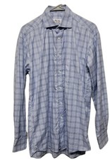 Stenstroms Classic Shirt Mens 38 15.5 Blue Plaid Twofold Super Cotton Shirt