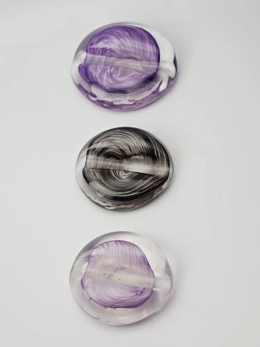 Vintage 3 Pc Murano Style Art Glass Paperweights Multi Tones Swirl Feather Core