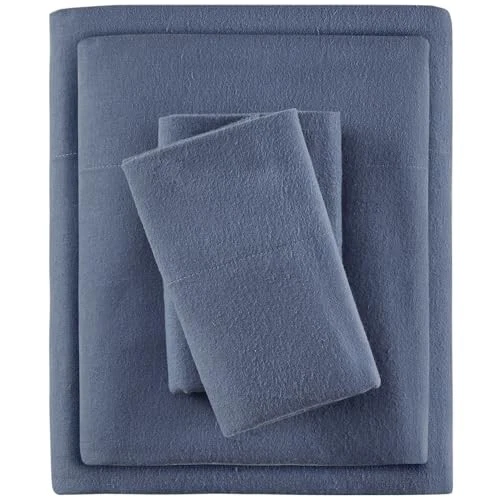 Sábana True North by Acogedora Franela Cálida 100% Algodón - Novedad Doble Azul Sólido Foto 2 de 4