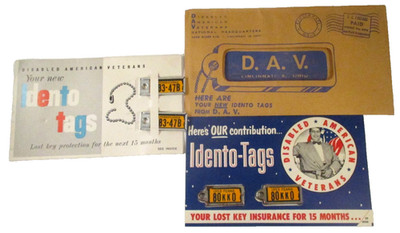 Vintage 1950'S IDENTO TAGS DAV DISABLED VETERANS MINI PA LICENSE PLATE KEYCHAINS