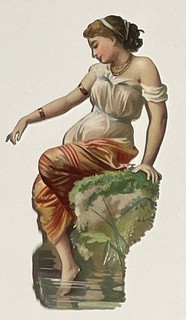 Oblaten Glanzbild scrap Dame 12cm Nymphe Griechin Goldschmuck Mädchen