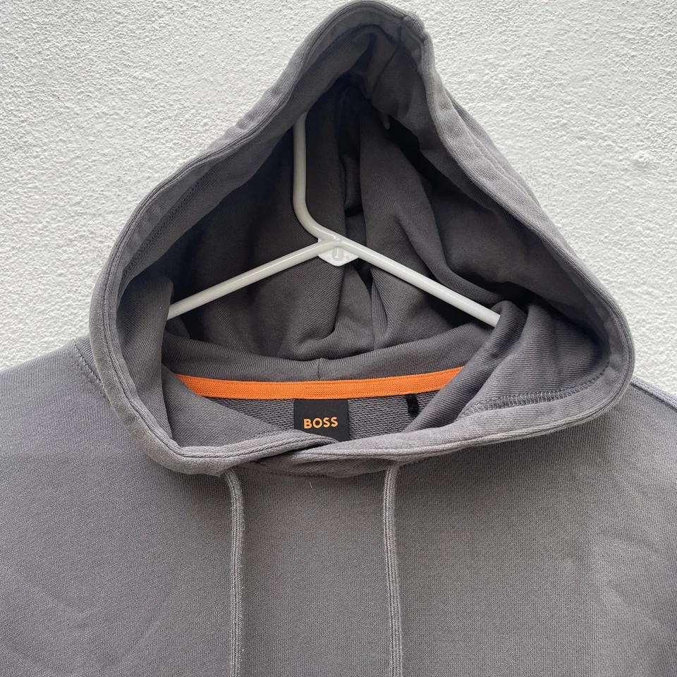 Boss Wetalk Sudadera con Capucha de Algodón para Hombres Pequeña Gris Pullover Diseñador Logo Parche Suave Delgado Foto 4 de 4