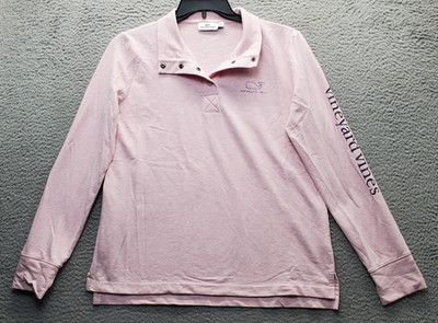 Vineyard Vines Sweatshirt Womens Medium Pink Long Sleeve High Low Slit 1/4 Snap