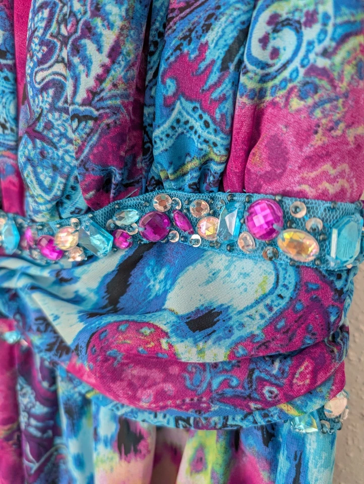 DEB Vestido Alto Bajo Asimétrico Estrás Muñeca Bebé Talla 16 Sin Tirantes Años 90 Y2K Foto 3 de 4