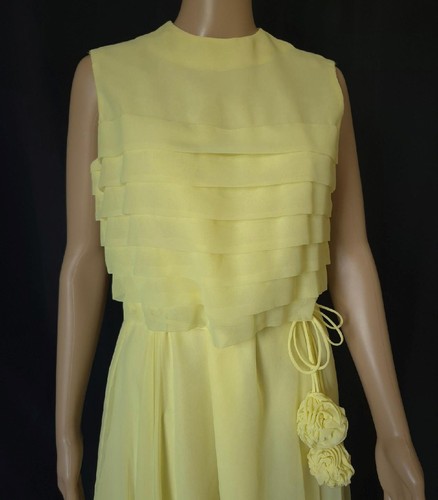 BOHO LEMON CHIFFON 1970s Vintage SWEEPING Full Circle Skirt MAXI DRESS - SM - Picture 5 of 9