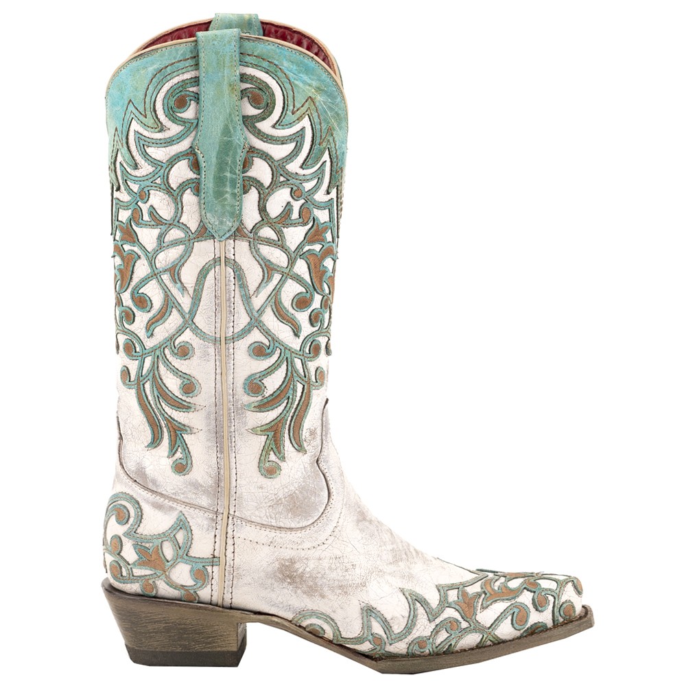 Ferrini Ivy Embossed Embroidered Snip Toe Pull On Cowboy  Womens White Dress Boo