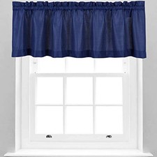 Waffle Woven Textured Valance Curtains for Bathroom Water Repellent Navy Blue