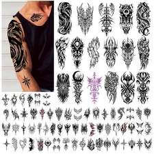77 Sheets Cyborg Tribal Temporary Tattoo for Women Men, 17 Half Arm Large Skull