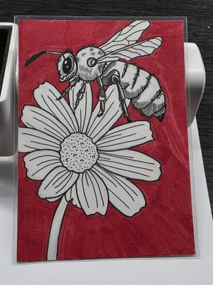 ACEO Original Art Card, Acrylic, hand painted, flower bee ink, amusingartbya 