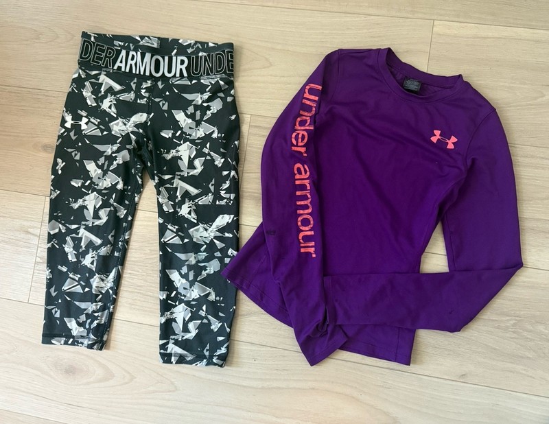 Youth Girls Size Small Under Armour Top And Printed Leggings Active running