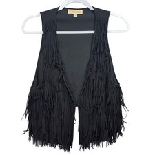 Lost April Fringe Vest Womens M Sleeveless Boho Western Black Festival Hippie
