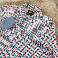 Cremieux Men's XL Shirt Button Down Geometric Aztec Print Blue Red Flip Cuff