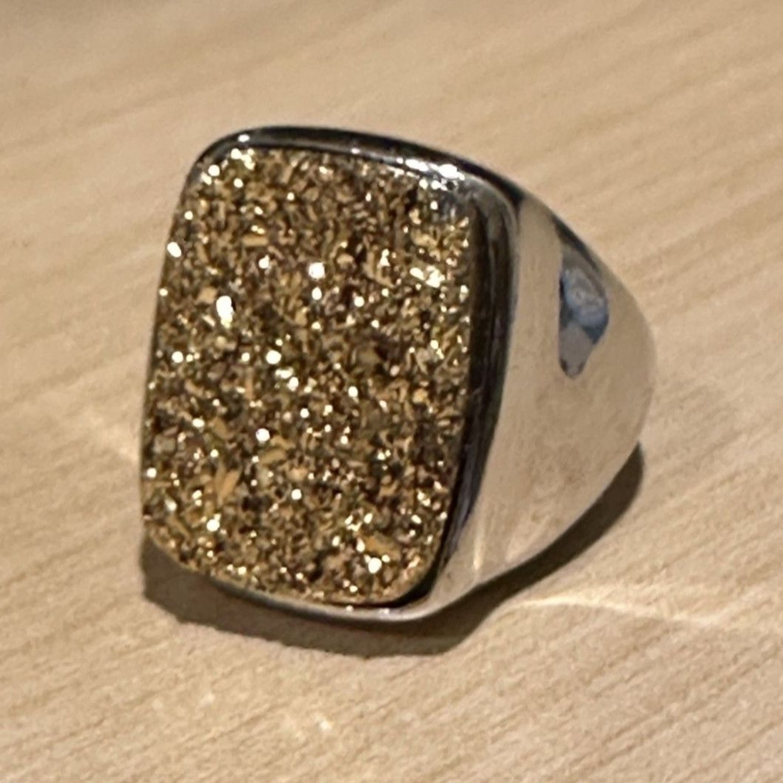 Modern Silver Tone Statement Ring with Sparkling … - image 1