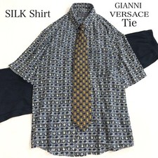 GIANNI VERSACE Tie Shirt 100% Silk All-over Pattern Men's From Japan y8139