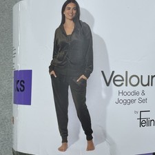Felina Women's XS Velour Hoodie Jogger Set Black e0065