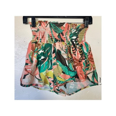 Offline by Aerie Real Me Tropical botanical Smocked Shorts Green Coral Floral S