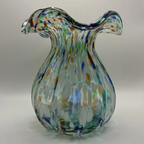 vintage Murano-style art glass vase featuring a colorful confetti