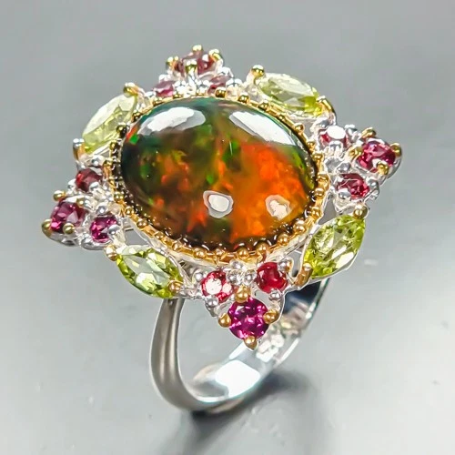 Extra Quality 6 ct+ Natural Black Opal Ring 925 Sterling Silver Size 8 /R460146