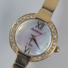 Armitron Now Womens Gold Crystal Watch Mother of Pearl Dial New Battery