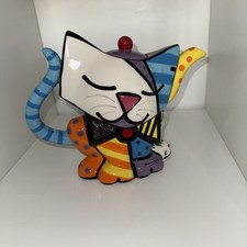 Romero Britto 2011 Stylized Cat Ceramic Teapot GiftCraft 14072 RARE Collectable