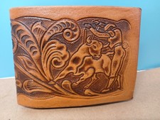Vintage Tooled Leather Wallet Western Floral Horse Cowboy Billfold Photo Sleeve