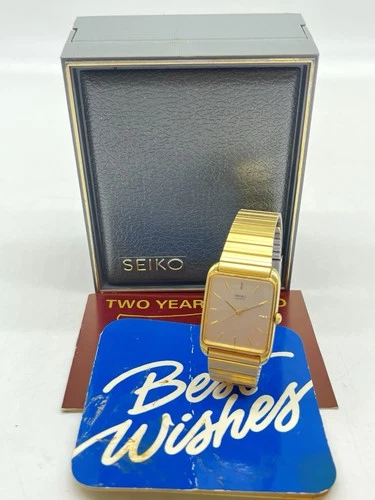 Seiko Tank-Style Men's Vintage Gold Tone Quartz Watch 6531-5090D W/ Original Box