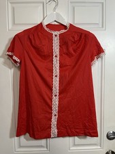 VTG Vanity Fair Red Nylon Pajama Set Lace Trim 32 Tricot 60s 70s Mod Lingerie