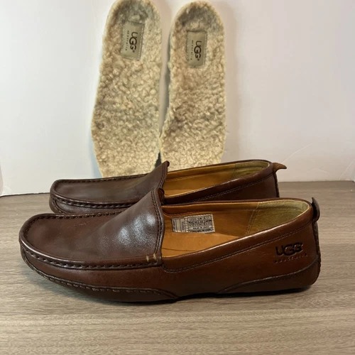 Scarpa mocassino UGG Australia uomo classica pelle marrone taglia 9 5 soletta sherpa