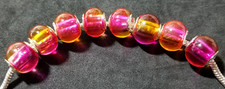 Set of 8 Pink  Orange European Murano Lampwork European Glass Beads