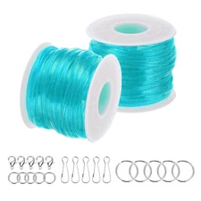 Lanyard String Kit, 2 Rolls Glitters Lacing Cord with Accessories, Sky Blue