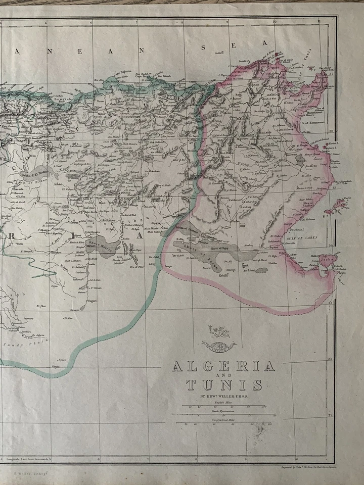 1863 Algeria Tunisia Original Antique Hand Coloured Weekly Dispatch Map - Image 3 of 3
