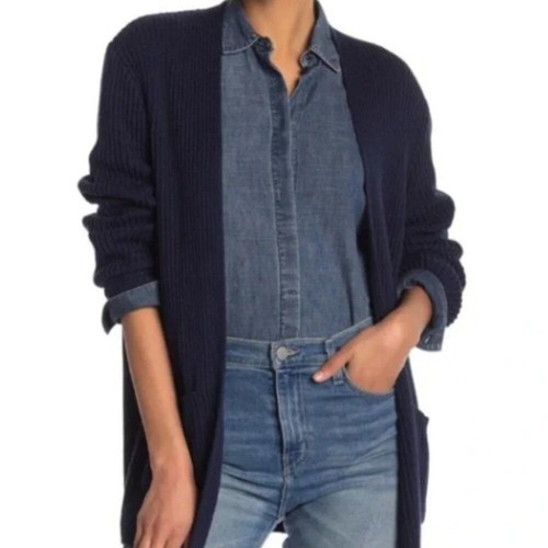 MADEWELL SIZE MEDIUM NAVY BLUE NOLAN RIBBED CARDIGAN SWEATER WITH POCKETS