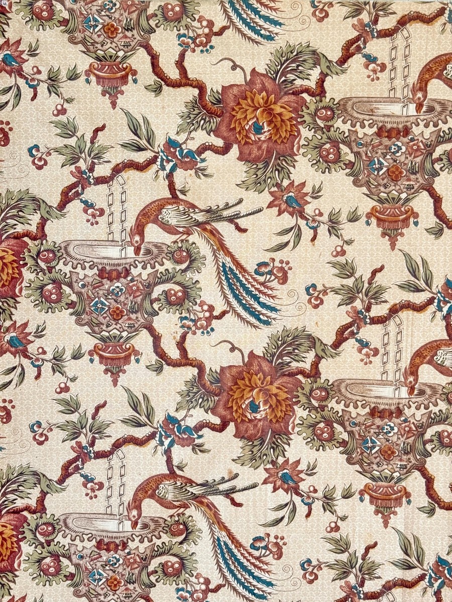 80x25 c1820 Antique English American printed furnishing chintz