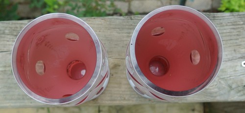 Two Vintage Bohemian Cranberry/ White Overlay Floral Glass Goblets or Vases - Picture 8 of 9