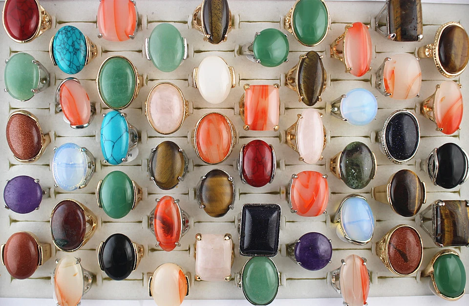 35 Stck. Großhandel gemischte Posten sortiert Damen Übergröße Naturstein klassische Ringe