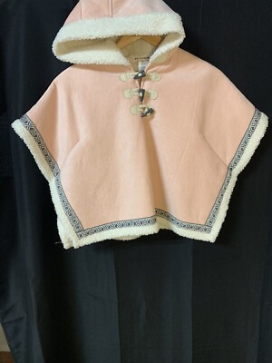 Artisan NY Pink Suede Fleece Lined Hooded Toggle Button Poncho Girls Size 5 NWT