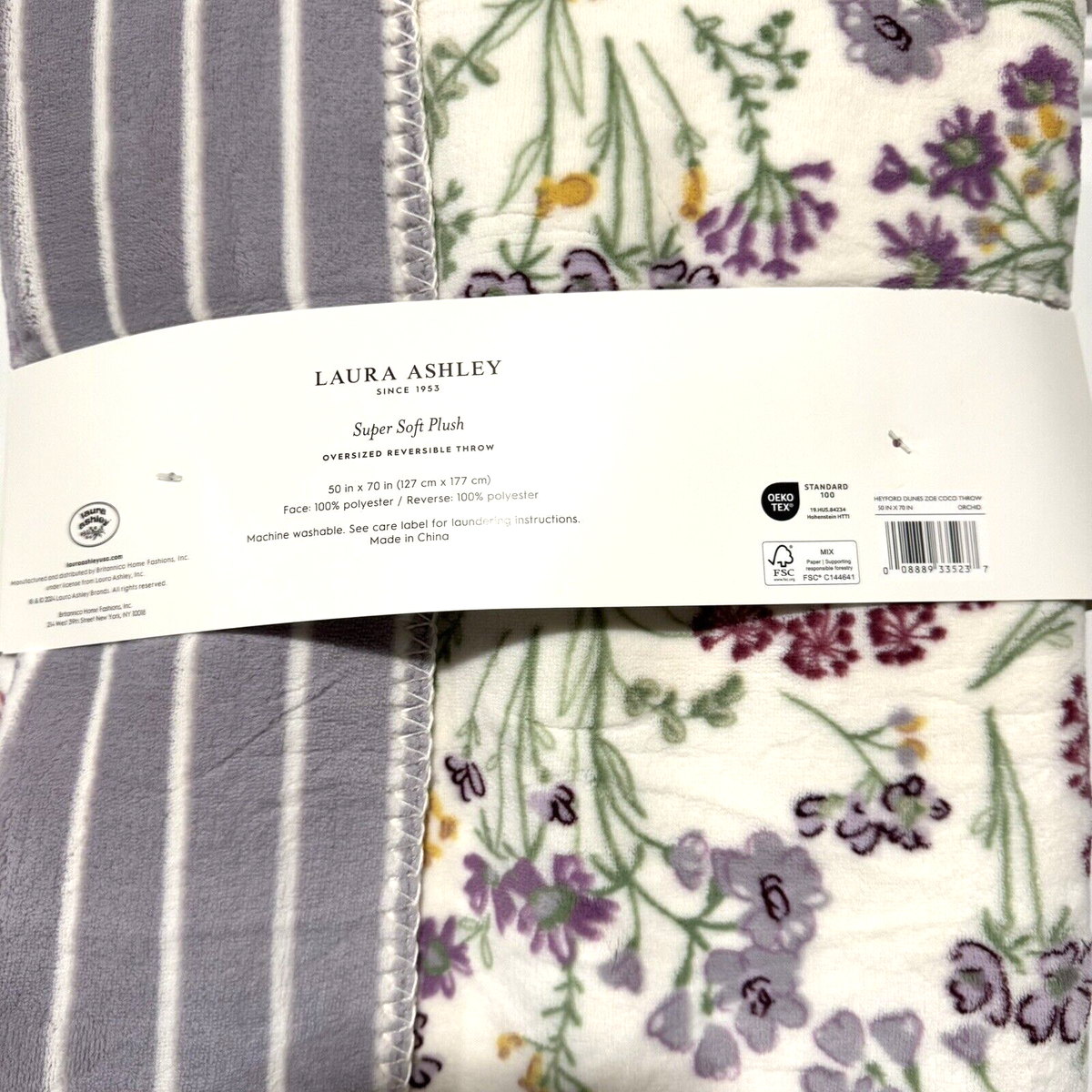 Laura Ashley Wildflower Throw Blanket Super Soft Plush Reversible