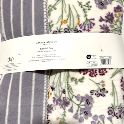 Laura Ashley Wildflower Throw Blanket Super Soft Plush Reversible