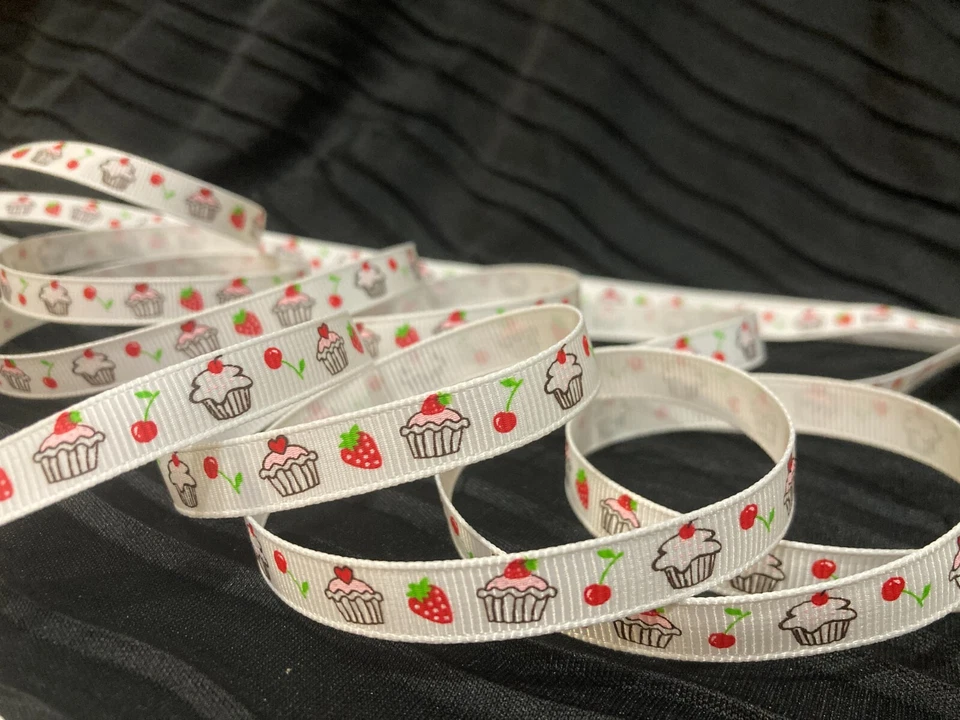 3/8" Cupcake white grosgrain RIBBON 1 yard party birthday decor baby shower bow - Image 4 of 4