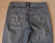 Cache Boot Cut Rhinestone Embellished Faded Denim Jeans Sz 4/33.5L